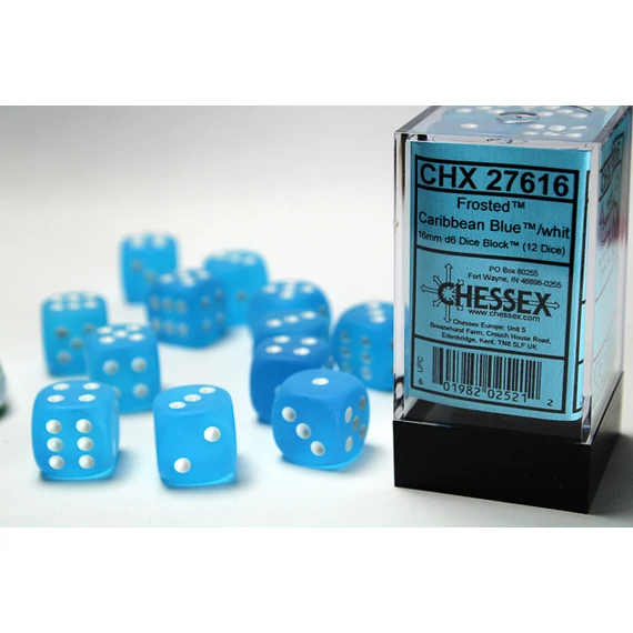Dobókocka - Chessex d6 (16 mm) kockablokk Frosted Caribbean (12 db-os szett)