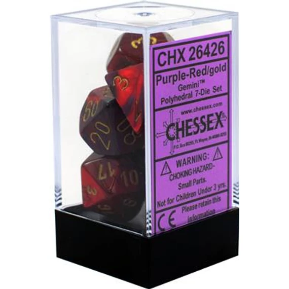 Dobókocka - Chessex Gemini Purple-Red w/gold (7 db-os szett)