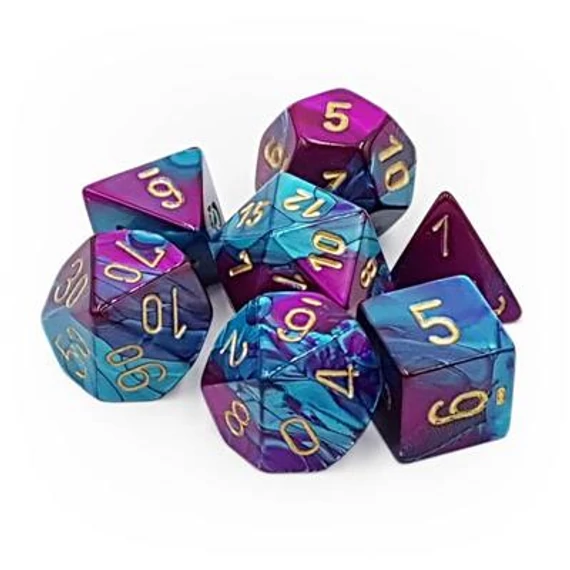 Dobókocka - Chessex Gemini Purple-Teal w/gold (7 db-os szett)