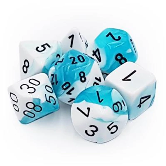 Dobókocka - Chessex Gemini Teal-White w/black (7 db-os szett)