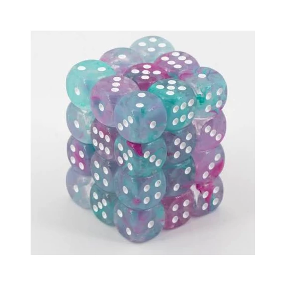 Dobókocka - Chessex Nebula d6 (12 mm) kockablokk Wisteria/white (36 db-os szett)