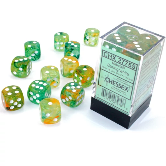 Dobókocka - Chessex d6 (16 mm) kockablokk Nebula Spring/White (12 db-os szett)