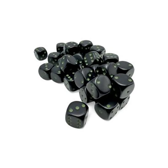Dobókocka - Chessex Opaque d6 (12 mm) kockablokk Black/green (36 db-os szett)