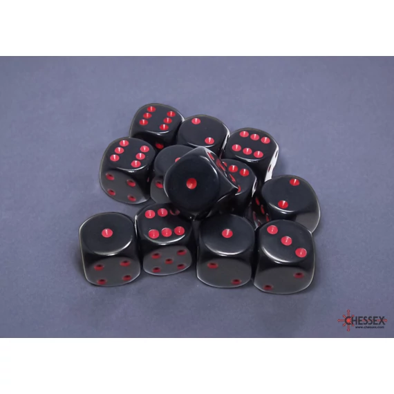 Dobókocka - Chessex Opaque d6 (16 mm) kockablokk Black/red (12 db-os szett)