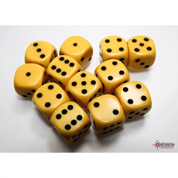 Dobókocka - Chessex Opaque d6 (16 mm) kockablokk Yellow/black (12 db-os szett)