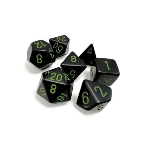 Dobókocka - Chessex Opaque Black/green (7 db-os szett)