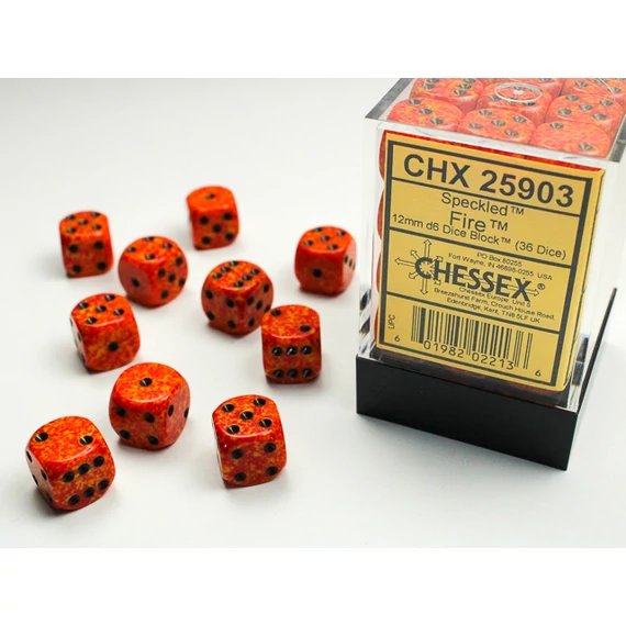 Dobókocka - Chessex Speckled d6 (12 mm) kockablokk Fire (36 db-os szett)