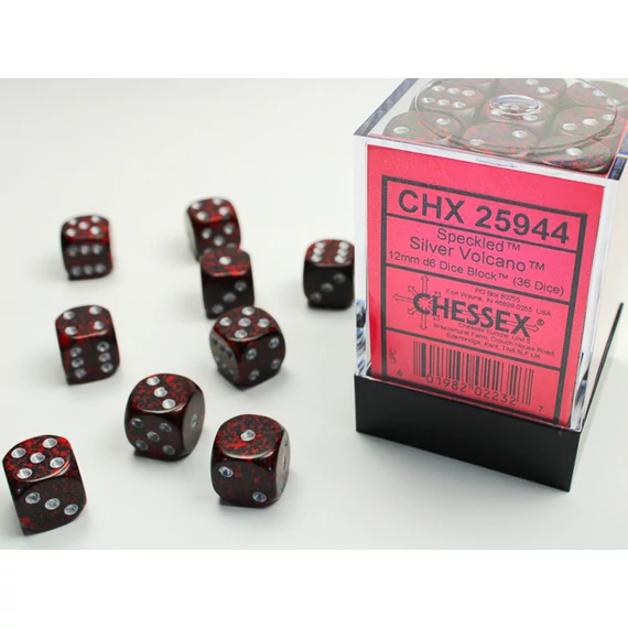 Dobókocka - Chessex Speckled d6 (12 mm) kockablokk Silver Volcano (36 db-os szett)