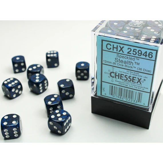 Dobókocka - Chessex Speckled d6 (12 mm) kockablokk Stealth (36 db-os szett)