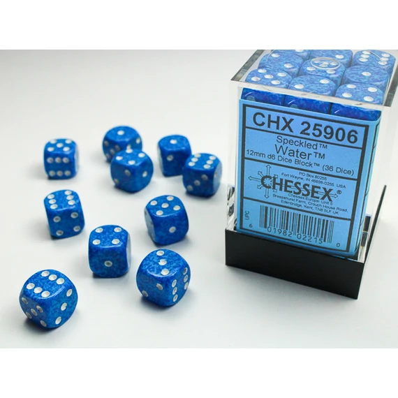 Dobókocka - Chessex Speckled d6 (12 mm) kockablokk Water (36 db-os szett)