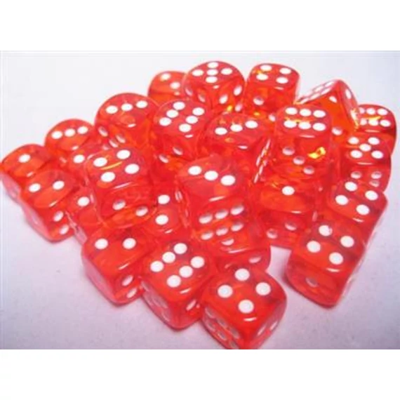 Dobókocka - Chessex Translucent d6 (12 mm) kockablokk Orange/white (36 db-os szett)