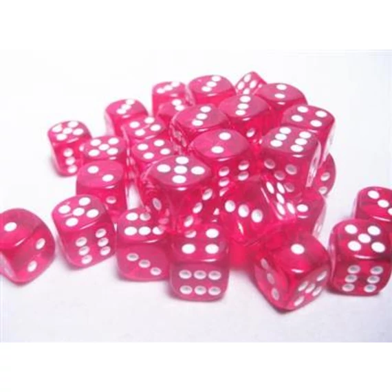 Dobókocka - Chessex Translucent d6 (12 mm) kockablokk Pink/white (36 db-os szett)