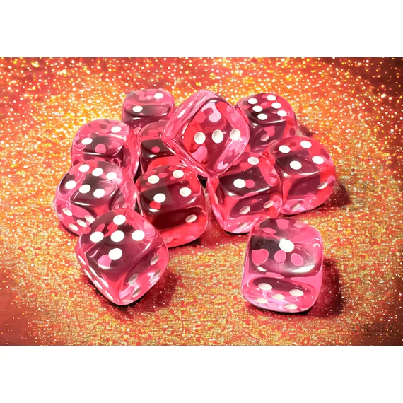 Dobókocka - Chessex Translucent d6 (16 mm) kockablokk Pink/white (12 db-os szett)