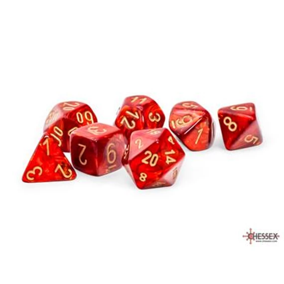 Dobókocka - Chessex - Mega-Polyhedral Scarab Scarlet/gold 7-Die Set (7 db-os szett)