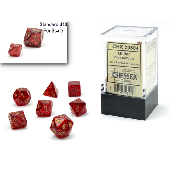 Dobókocka - Chessex - Glitter Mini-Polyhedral Ruby/gold 7-Die Set (7 db-os szett)