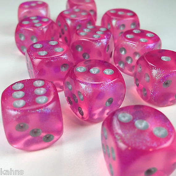 Chessex Borealis d6 (16 mm) kockablokk Pink Silver Luminary (12 db-os szett)