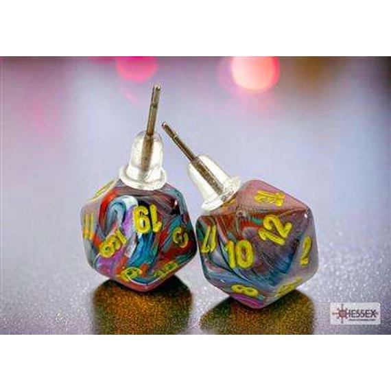 Stud Earrings Festive Mosaic Mini-Poly d20 Pair
