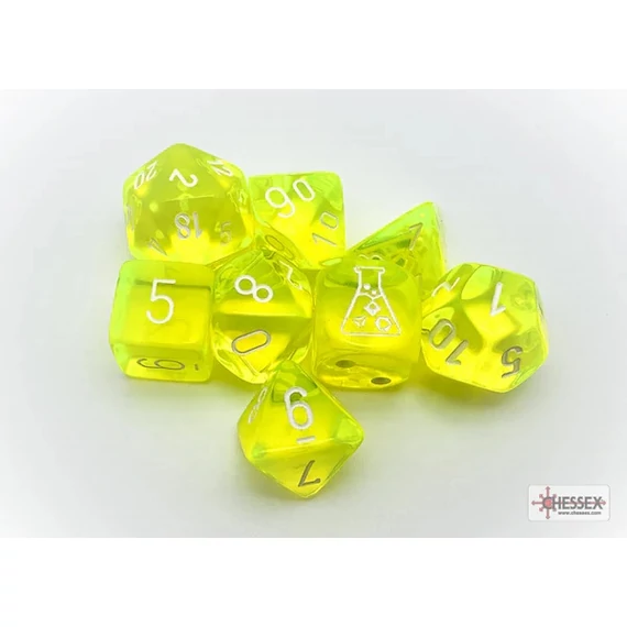 Lab Dice 7 - Translucent Polyhedral Neon Yellow white