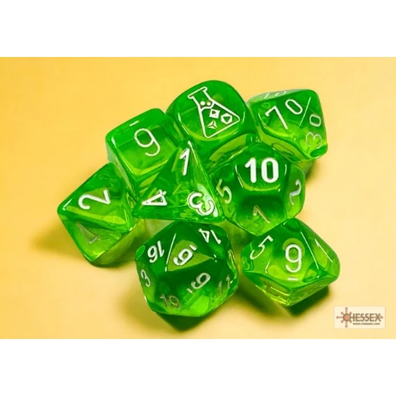 Lab Dice 7 - Translucent Polyhedral Rad Green white