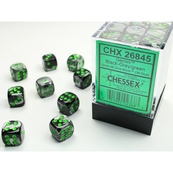 Chessex Gemini d6 (12 mm) kockablokk Black-Grey green