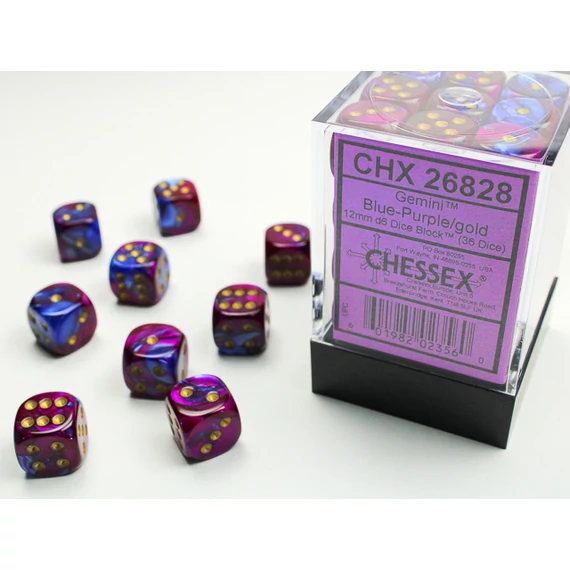 Chessex Gemini d6 (12 mm) kockablokk Blue-Purple gold