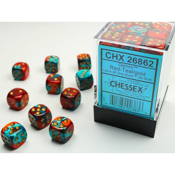 Chessex Gemini d6 (12 mm) kockablokk Red-Teal gold