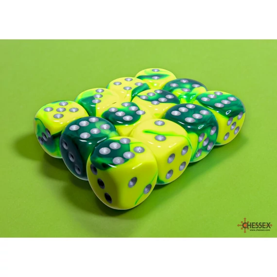 Chessex Gemini d6 (16 mm) kockablokk Green-Yellow silver