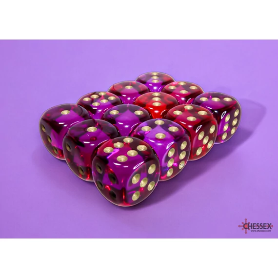 Chessex Gemini d6 (16 mm) kockablokk Translucent Red-Violet gold