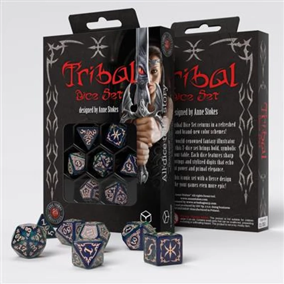 Tribal Dice Set Blue-green & Beige