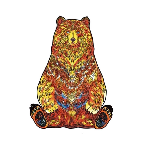 Fa puzzle, színes A5 méretű 100 db-os (medve) - Mystery Bear