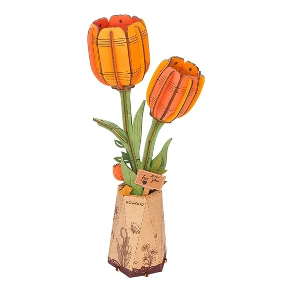 Rowood 3D fa puzzle virág - Tulipán (narancs)